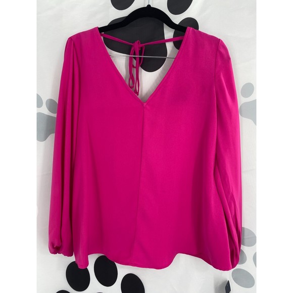 Rachel Roy NWT Rachel Kaylee Top Double V Neck Back Tie Long Sleeves Pink S New - Picture 4 of 10